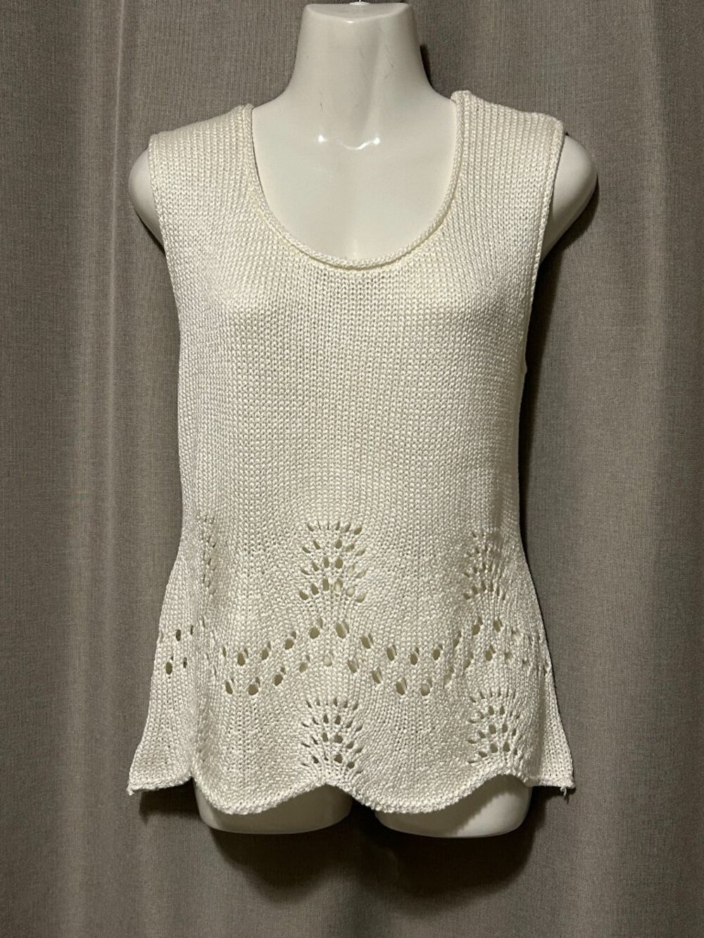 Soft White Rib-Knit Tank Top With Crochet Detail - Size Med to Large